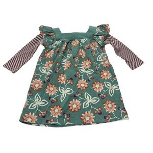 Tea Collection Green Floral Dress with Striped Sleeves